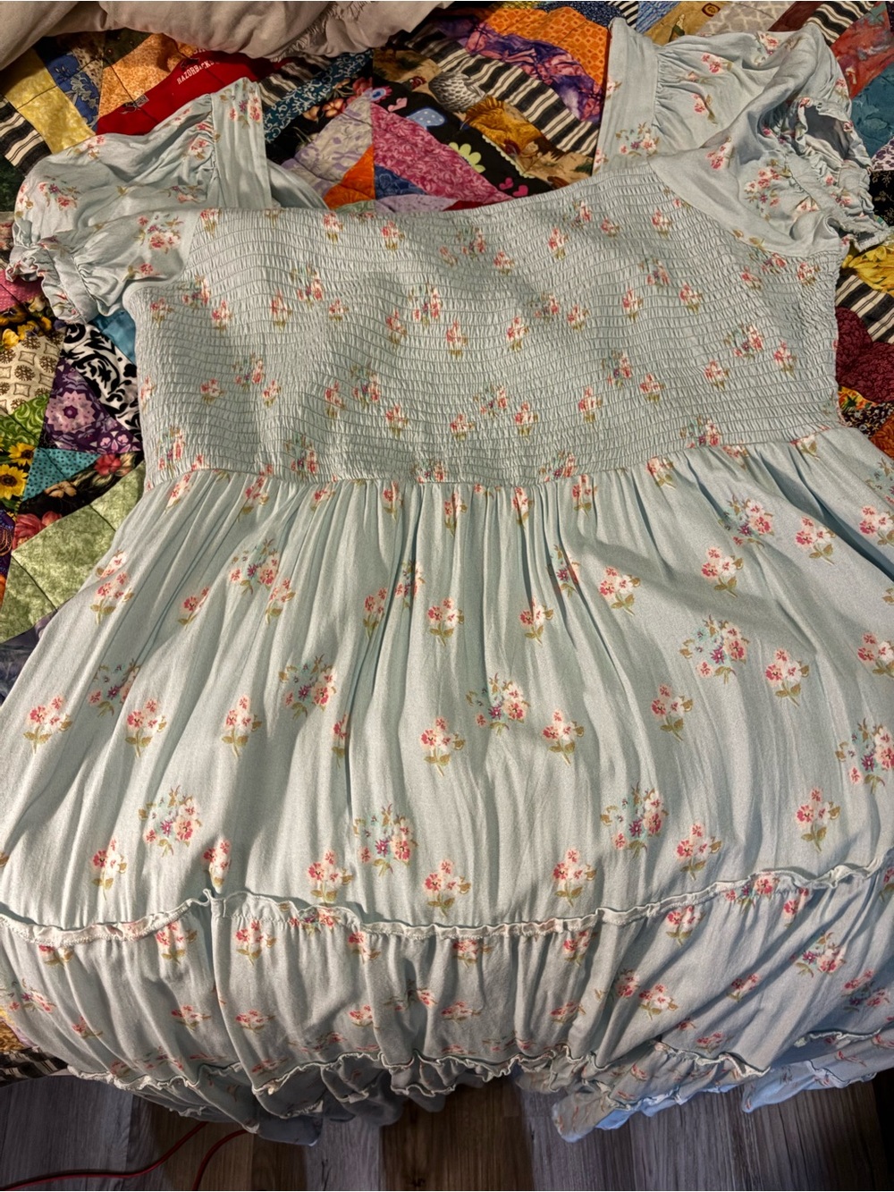 JessaKae Light Blue Floral Smocked Midi Dress
